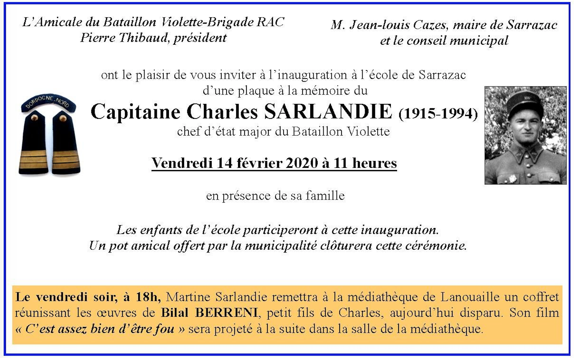 Inauguration de la plaque Capitaine Charles SARLANDIE